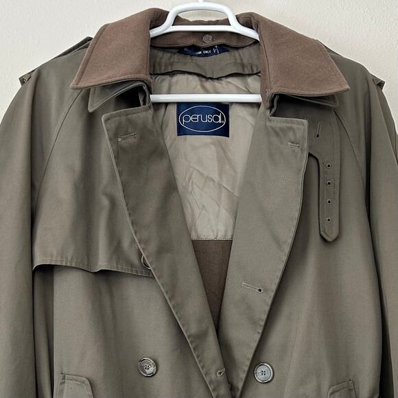 Vintage Perusal double Breasted Trench Coat zip Out wool Liner outdoor prep 44S - Picture 2 of 14